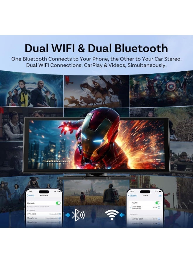 OTTOCAST 11.4” Wireless Portable CarPlay & Android Auto Screen with Rear Camera – 1920x720 HD 60FPS Touch Display, Dual Bluetooth, GPS Navigation, Voice Control, OTA Update, Split Screen - Image 5